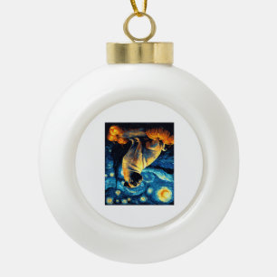 Pug hond van gogh sterren nacht halloween Grappige Keramische Bal Ornament