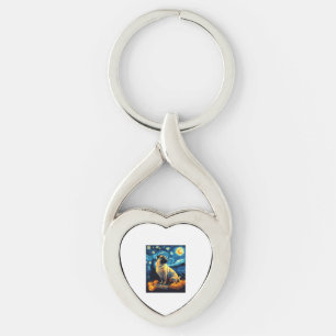 Pug hond van gogh sterren nacht halloween Grappige Sleutelhanger