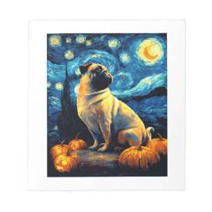 Pug hond van gogh sterrenhemel halloween Grappige  Notitieblok
