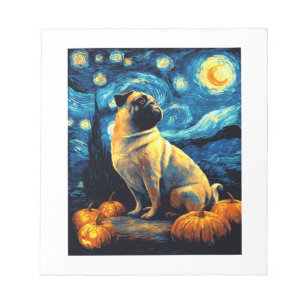 Pug hond van gogh sterrenhemel halloween Grappige Notitieblok