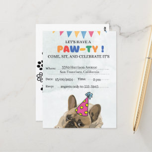 Pug Hond Verjaardagsfeestje Puppy Poot-feestje Ver Briefkaart