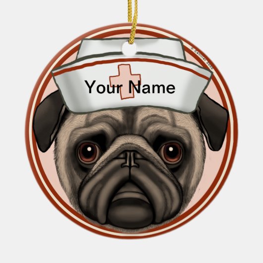Pug Hond Verpleegster  Keramisch Ornament (Voorkant)