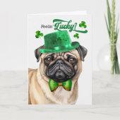 Pug-hond voelt zich gelukkig op St. Patrick's Day Feestdagen Kaart (Voorkant)