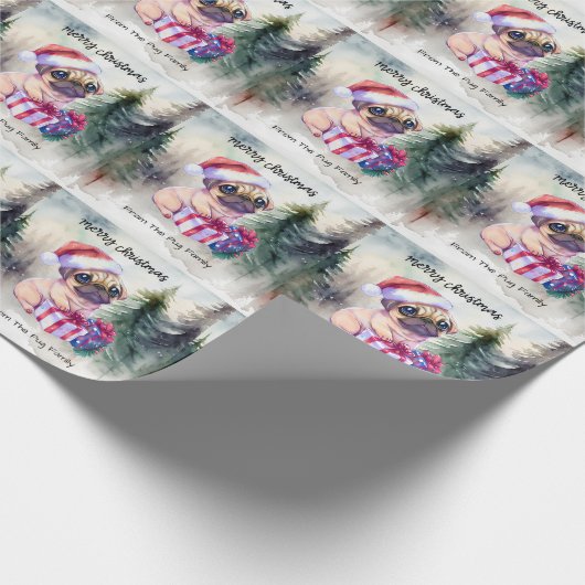 PUG Hond Vrolijk Kerstfeest Cadeaupapier (Hoek)