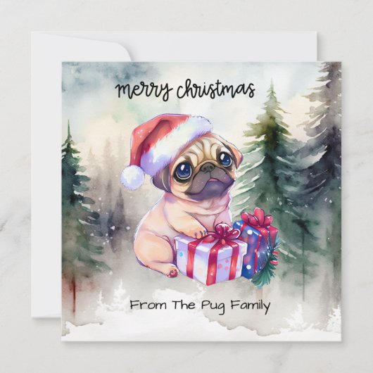 PUG-hond vrolijk kerstfeest  Feestdagenkaart (Voorkant)