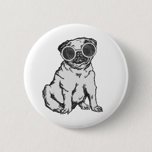 Pug hond zonnebril eigenzinnige grillige ronde button 5,7 cm