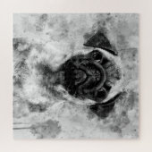 Pug Hond Zwart en Wit Aquarel 01 Legpuzzel (Horizontaal)