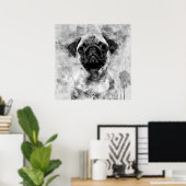 Pug Hond Zwart en Wit Aquarel 01 Poster (Thuiskantoor)