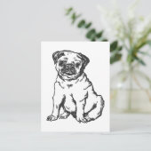 Pug hond, zwart & wit illustratie briefkaart (Staand voorkant)