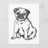 Pug hond, zwart & wit illustratie briefkaart (Voorkant)
