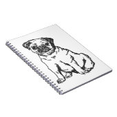 Pug hond, zwart & wit illustratie notitieboek (Rechterzijde)