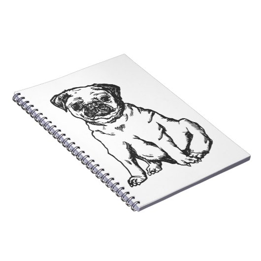 Pug hond, zwart & wit illustratie notitieboek (Rechterzijde)