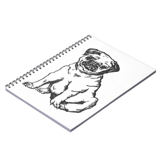 Pug hond, zwart & wit illustratie notitieboek (Linkerzijde)