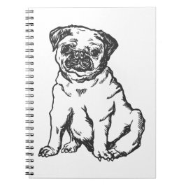 Pug hond, zwart & wit illustratie notitieboek