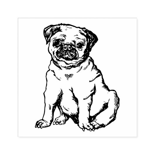 Pug hond, zwart & wit illustratie rubberstempel (Afrduk)