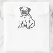 Pug hond, zwart & wit illustratie vierkante sticker (Tas)