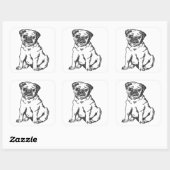 Pug hond, zwart & wit illustratie vierkante sticker (Vel)