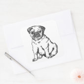 Pug hond, zwart & wit illustratie vierkante sticker (Envelop)