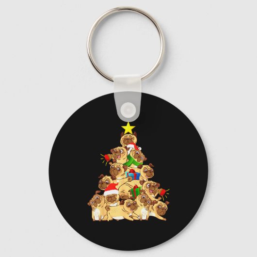 Pug Honden Boom Kerst Trui Xmas Huisdier Dier Do Sleutelhanger (Voorkant)