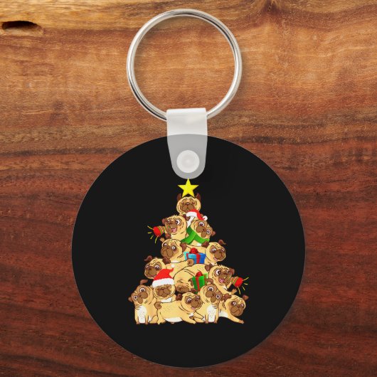 Pug Honden Boom Kerst Trui Xmas Huisdier Dier Do Sleutelhanger (Voorkant)