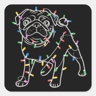 Pug Honden Boom Kersttrui Xmas Huisdier Dier Vierkante Sticker
