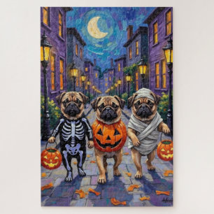 Pug-honden gaan langs voor trick-or-treat in Hallo Legpuzzel