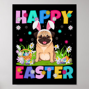 Pug Honden Happy Easter Egg Hunt Bunny Ear Pug Eas Poster