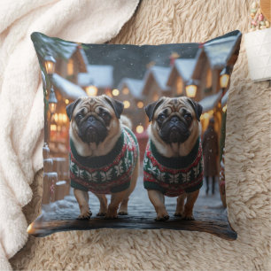 Pug Honden Kerstmis Sneeuw Vakantie Kussen