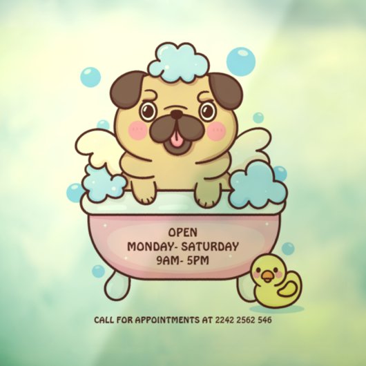 Pug Honden Verzorgings Salon Raamsticker (Vel 3)