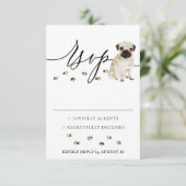 Pug-hondenbruiloft reactie RSVP kaartje (Staand voorkant)
