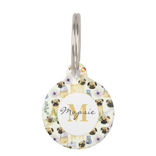 Pug hondenliefhebber-gepersonaliseerde huisdier huisdierpenning (Voorkant)