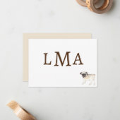 Pug Hondenliefhebber Monogram Note Kaart Notitiekaartje (Voorkant / Achterkant in situ)