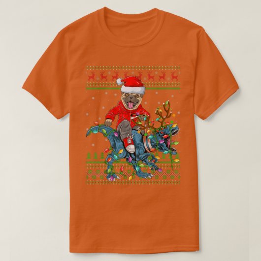 Pug Hondenliefhebber Ugly Xmas Lights Pug Riding D T-shirt (Design voorkant)