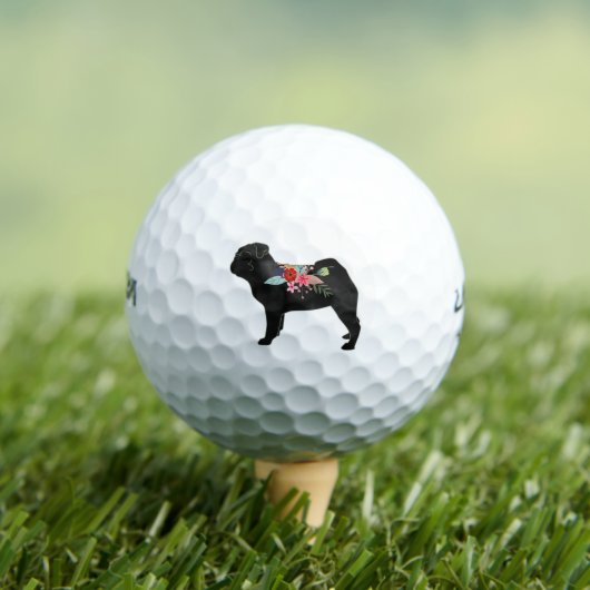 Pug Hondenras Boho Floral Silhouette Golfballen (Insitu Shirt)