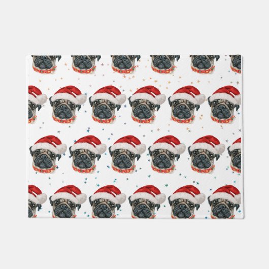 Pug Hondenras Kerststerren Deurmat (Voorkant)