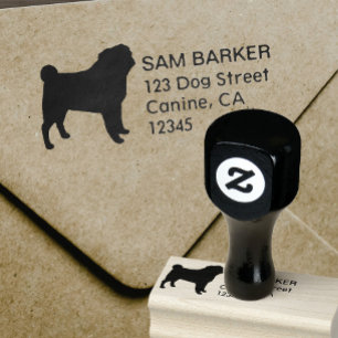 Pug Hondenras Silhouette Return-adres Rubberstempel