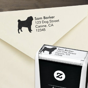 Pug Hondenras Silhouette Return-adres Zelfinktende Stempel