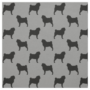 Pug Hondenras Silhouettes Grey and Black Pattered Stof