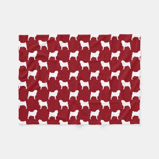 Pug Hondenras Silhouettes Pattern Red en White Fleece Deken (Voorkant (Horizontaal))