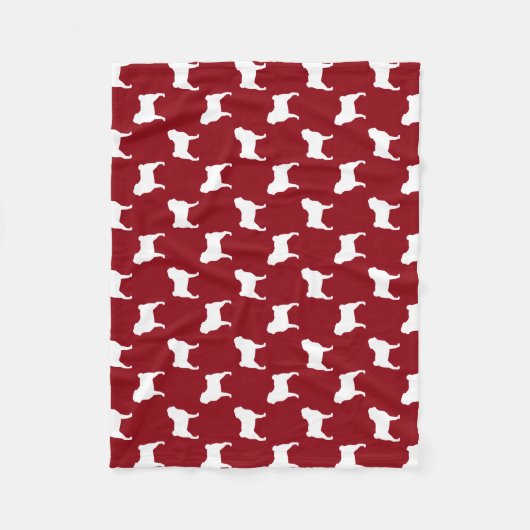 Pug Hondenras Silhouettes Pattern Red en White Fleece Deken (Voorkant)