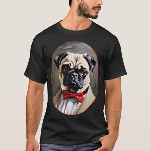 Pug-hondportret in jasje en das t-shirt (Voorkant)
