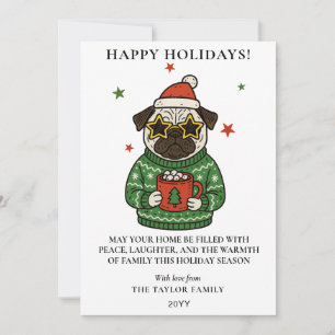 Pug Horrelijke Trui Kerstheet Kakaomarshmallow Feestdagenkaart