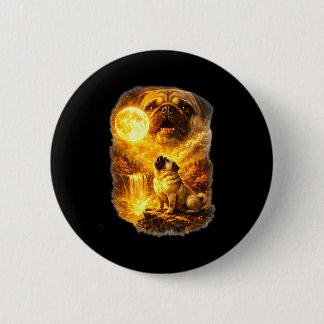 Pug howling at moon epic forest fantasy  ronde button 5,7 cm