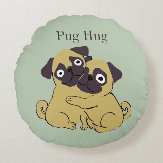 Pug hug  rond kussen (Voorkant)
