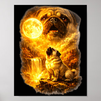Pug huilt naar maan episch bos fantasie  poster