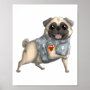 Pug I Love Mam Tattoo Dog Shirt Funny Moederdag Poster