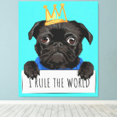 Pug I Rule The World Gift, grappige Pug Lover Gift Canvas Afdruk (Insitu (Houten vloer))