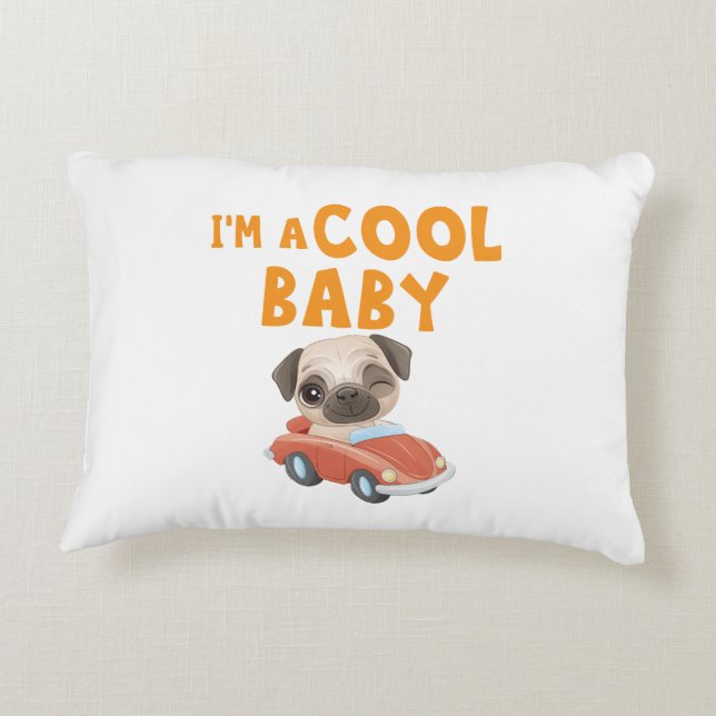 Pug Ik ben een Coole Baby Accent Kussen (Achterkant)