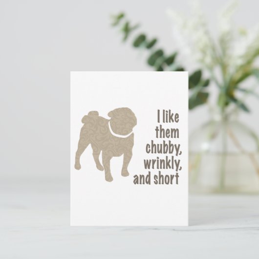 Pug - Ik hou van hen, Chubby, Kort en Kort Briefkaart (Staand voorkant)