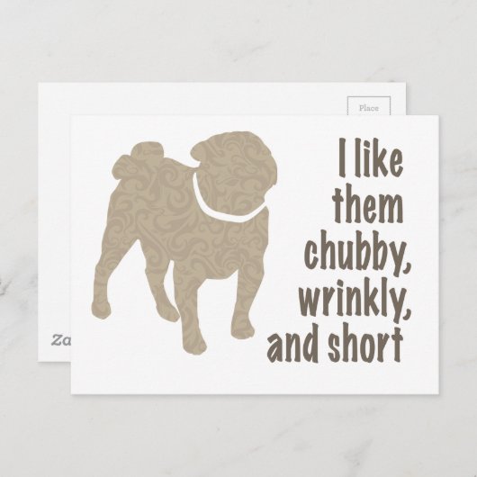 Pug - Ik hou van hen, Chubby, Kort en Kort Briefkaart (Voorkant / Achterkant)